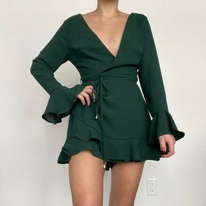 Emerald green long sleeve romper